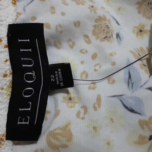 Eloquii Floral Women's Top Blouse Butter Yellow Blue 20 Off Shoulder Fairy Boho - Picture 6 of 8